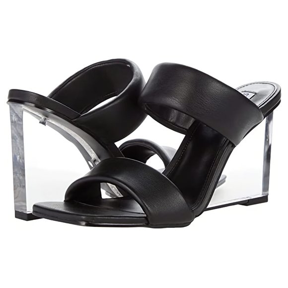 NEW! Steve Madden ISA Black Wedge Slide Vegan Sandal, Size 5.5 M - Picture 1 of 13